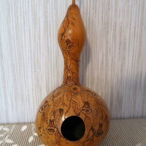 Vintage Handcrafted Gourd Bird House Signed and Etched